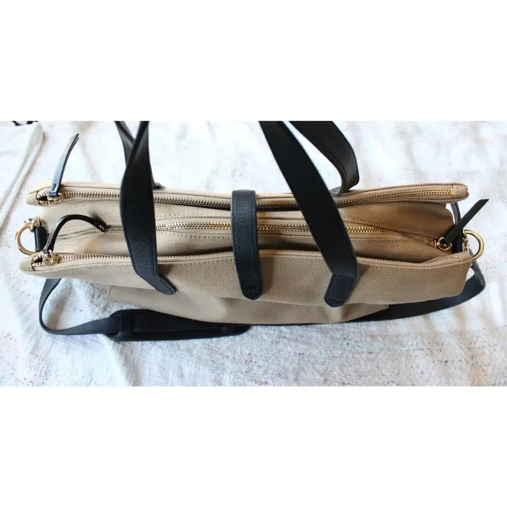 Cuyana Brown Canvas Triple Zipper Weekender Travel Bag
